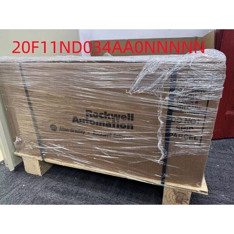 Allen-Bradley PowerFlex 753 AC Drive in shipping packaging, labeled with model number and Rockwell Automation logo.