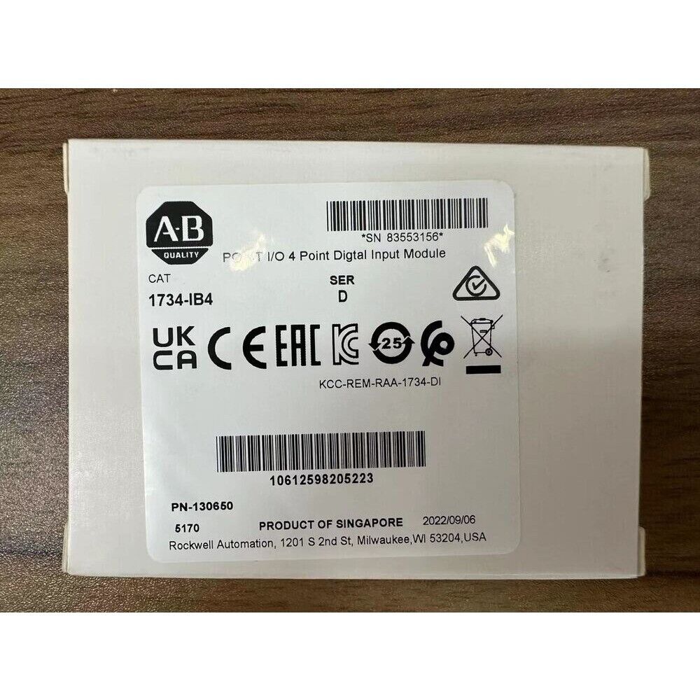 Allen-Bradley 1734-IB4 POINT I/O Digital Input Module, showing product label with specifications and certifications.