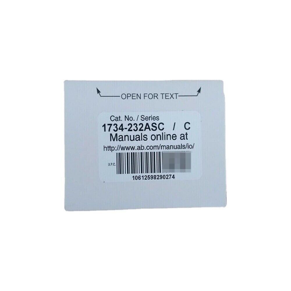 Allen-Bradley 1734-232ASC / C module label, showing product information and serial number for industrial automation.