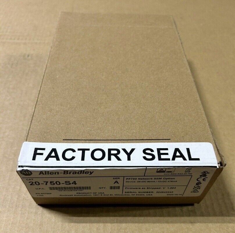 Allen-Bradley 20-750-S4 PLC in factory sealed box. Industrial automation component.