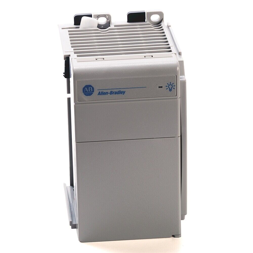 Allen-Bradley 1769-OB16 PLC Module. Gray CompactLogix industrial automation equipment with AB logo.