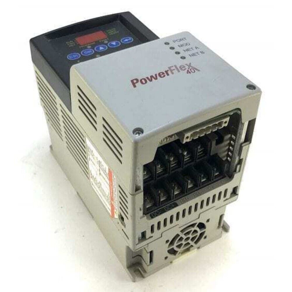 Allen-Bradley PowerFlex 40 AC drive, gray housing, RS-485 communication, for industrial motor control.