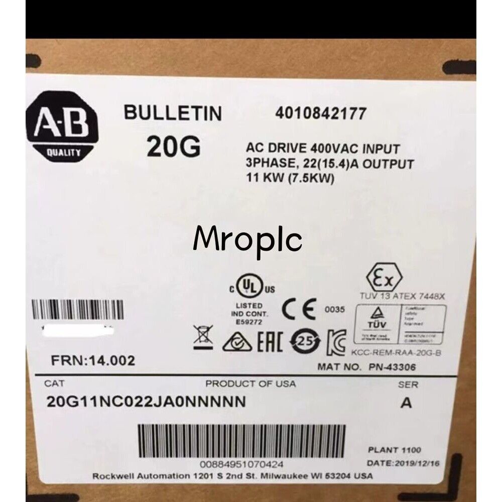 Allen-Bradley 20G11NC022JA0NNNNN AC Drive, Industrial Automation Equipment, 400VAC Input, NEW