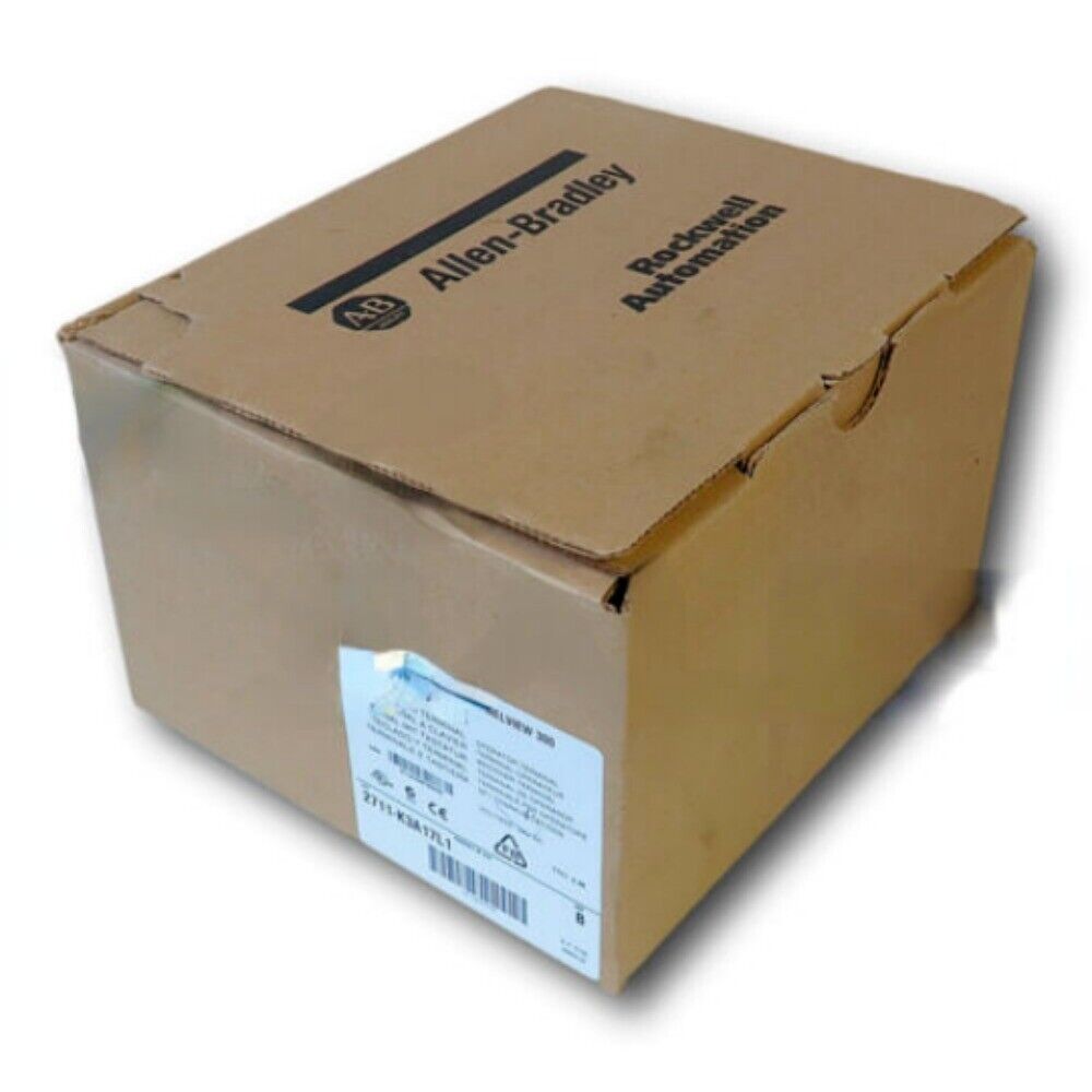 Allen-Bradley PanelView 300 HMI in a cardboard box, product packaging.