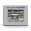 Allen-Bradley PanelView Plus 600 HMI showing soda filling simulation with FactoryTalk View ME application.
