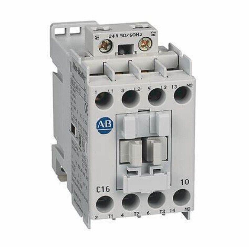 Allen-Bradley 100-C16D10 IEC Contactor with 24V DC coil, 16A rating, and 1 NO auxiliary contact