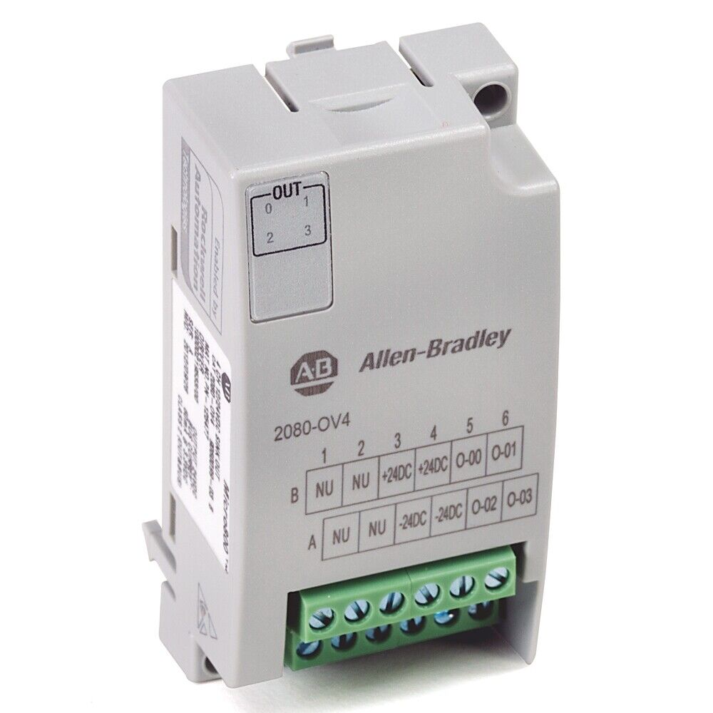 Allen-Bradley 2080-OV4 PLC Module, Gray Plastic Enclosure, Green Terminal Blocks