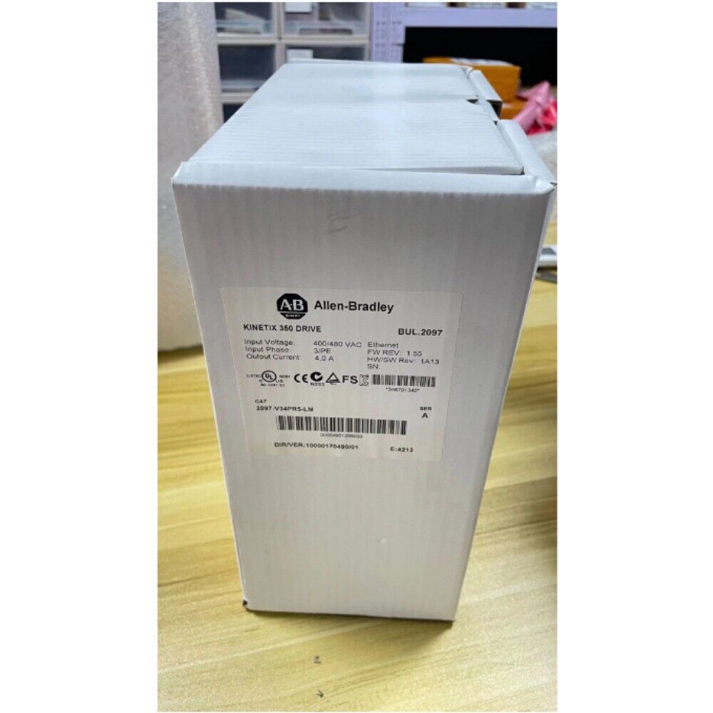 Allen-Bradley Kinetix 350 servo drive box, model 2097-V34PR5-LM. Industrial automation part with EtherNet/IP.