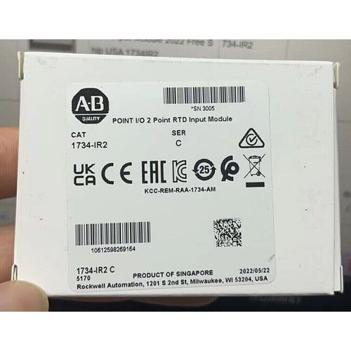 Allen-Bradley 1734-IR2 POINT I/O 2 Point RTD Input Module, packaged with product details.