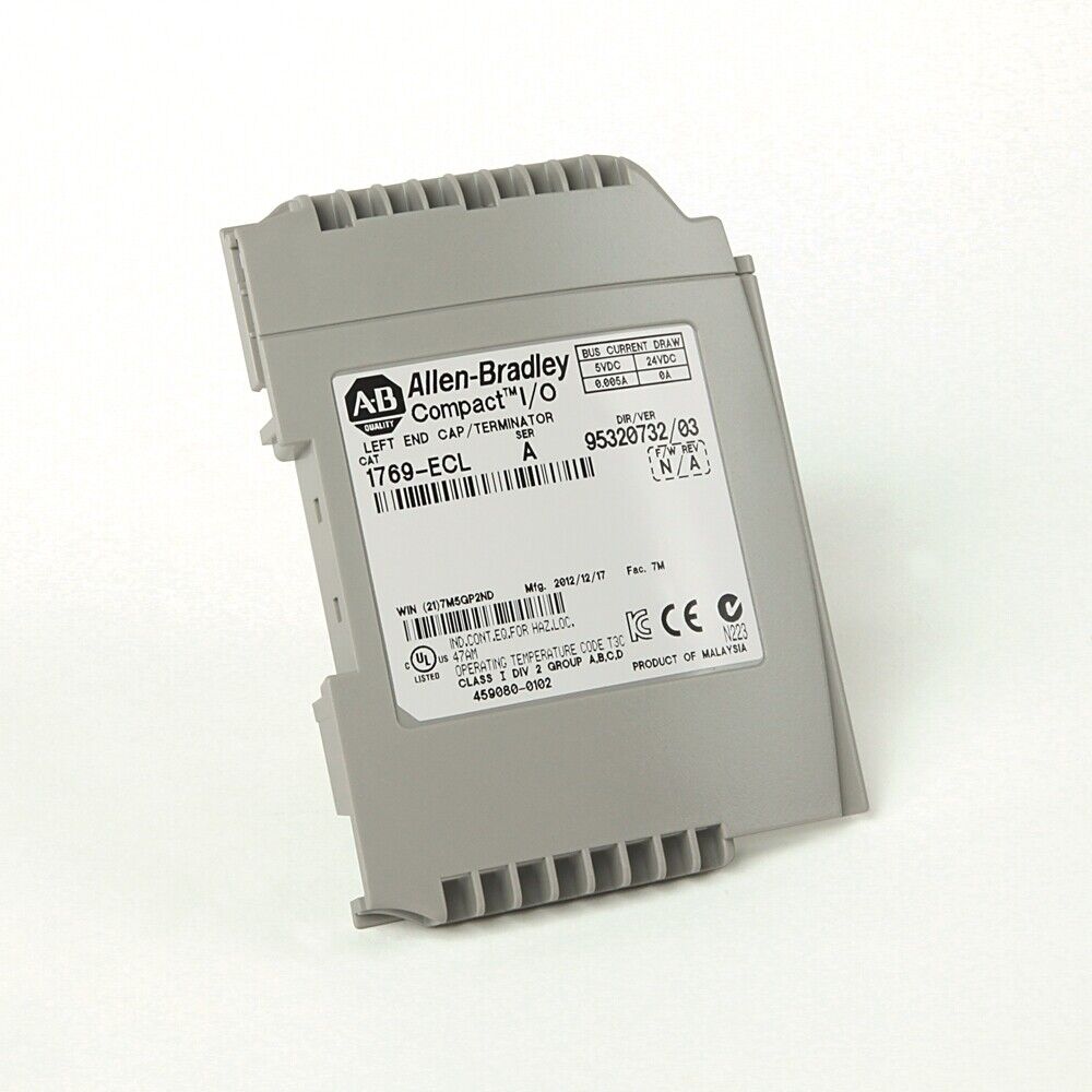 Allen-Bradley 1769-ECL Left End Cap/Terminator, gray industrial automation component.