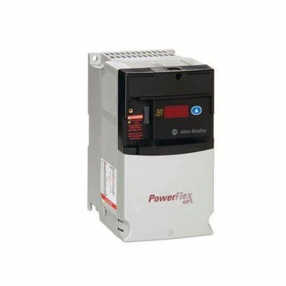 Allen-Bradley PowerFlex 40P PLC module, grey and black with red display.