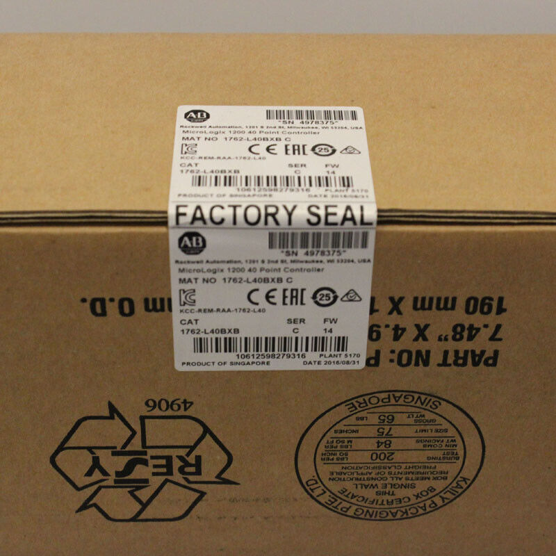Allen-Bradley MicroLogix 1200 controller box, model 1762-L40BXB, factory sealed, Singapore