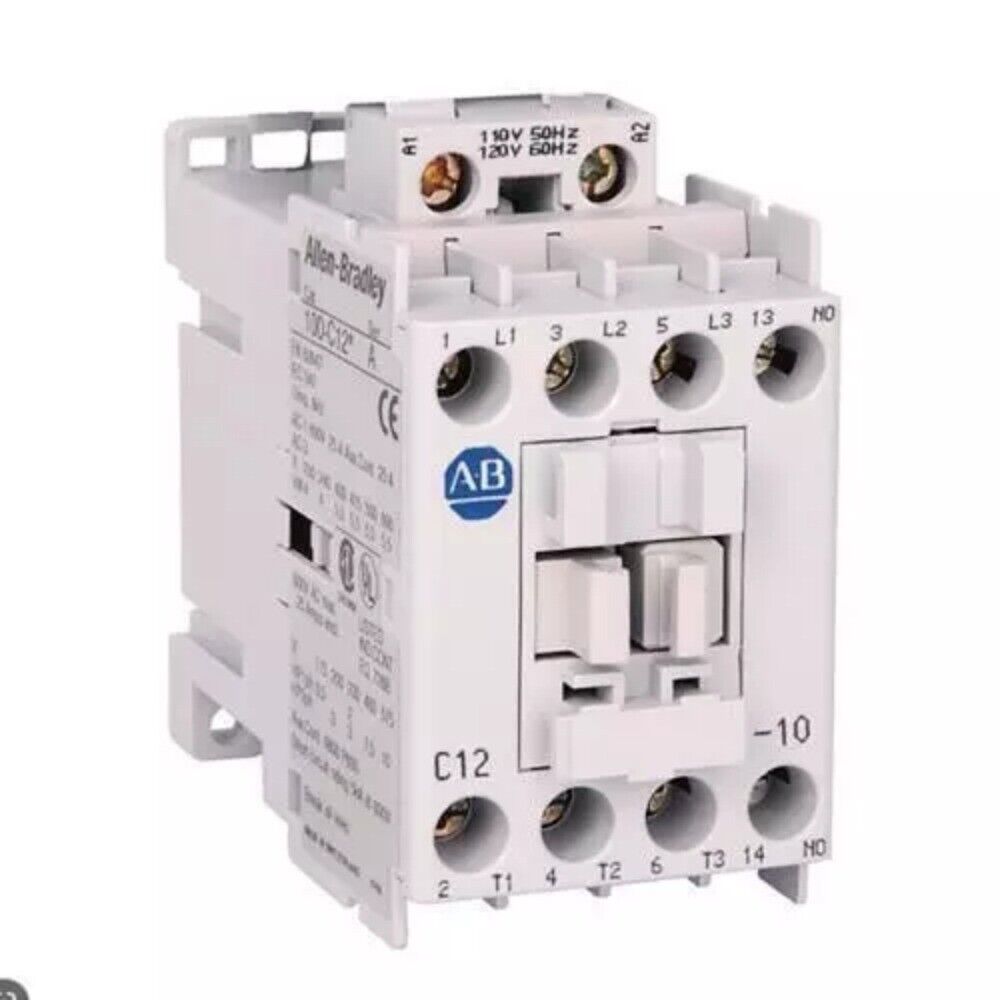 Allen-Bradley 100-C12D10 contactor, 24V DC coil, 12A, IEC-rated for industrial motor control applications.