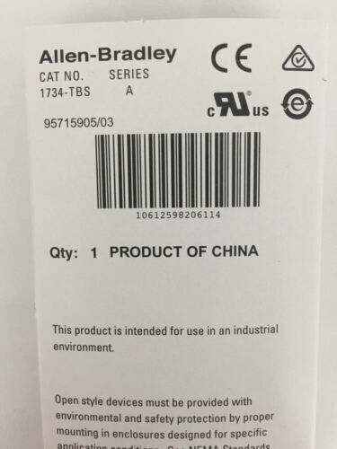 Allen-Bradley 1734-TBS POINT I/O Module Terminal Base product label, New in Box, Made in China