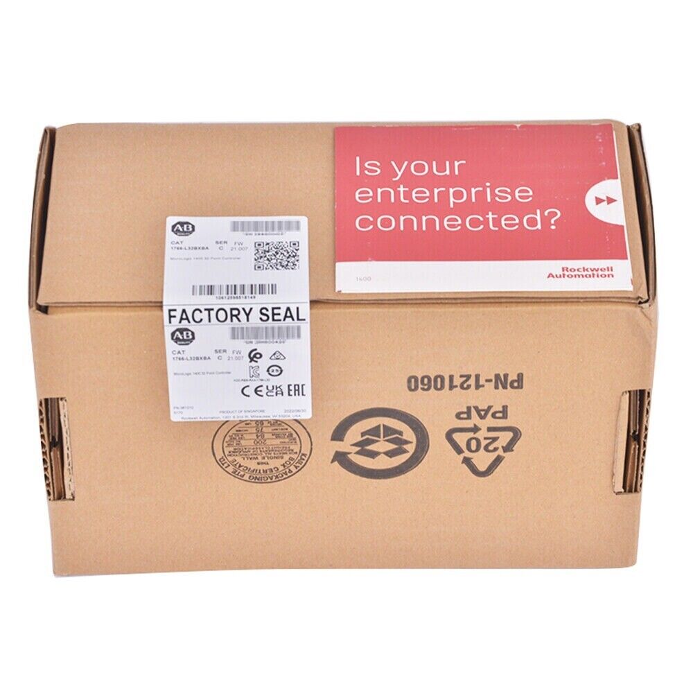 Allen-Bradley 1766-L32BXBA MicroLogix 1400 Controller box, factory sealed, with 'Is your enterprise connected?' text.