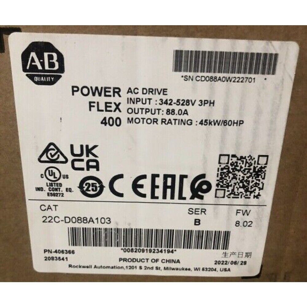 Allen-Bradley PowerFlex 400 AC Drive label, 22C-D088A103, industrial automation part
