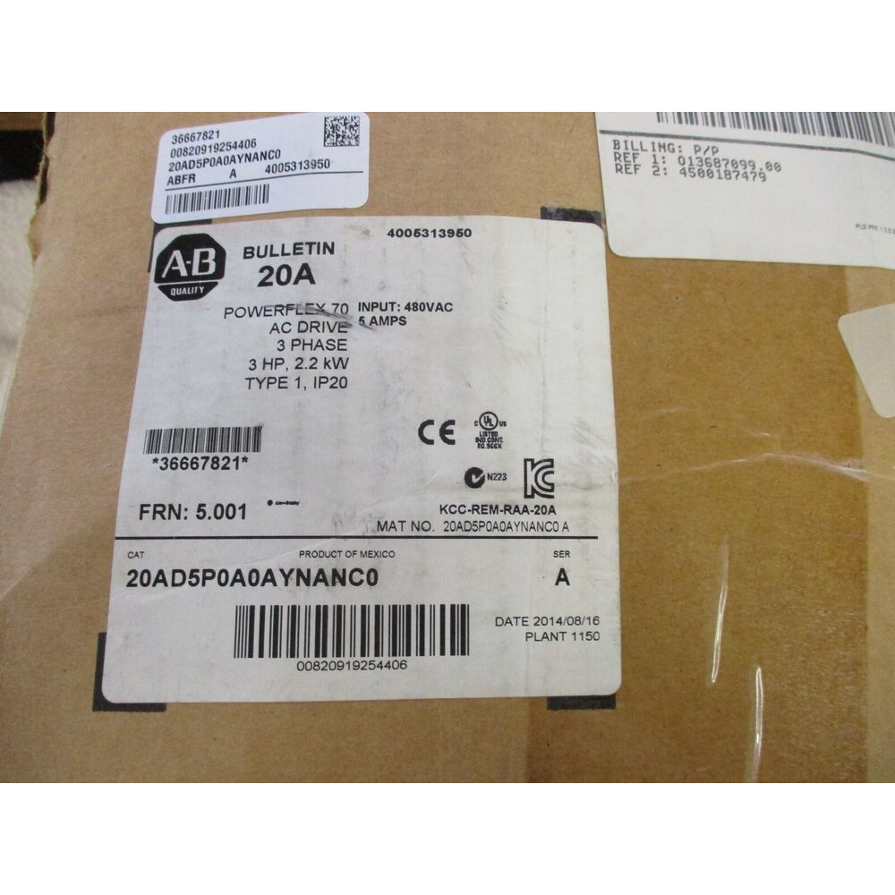 Allen-Bradley PowerFlex 70 AC Drive, 20AD5P0A0AYNANCO, Industrial automation equipment