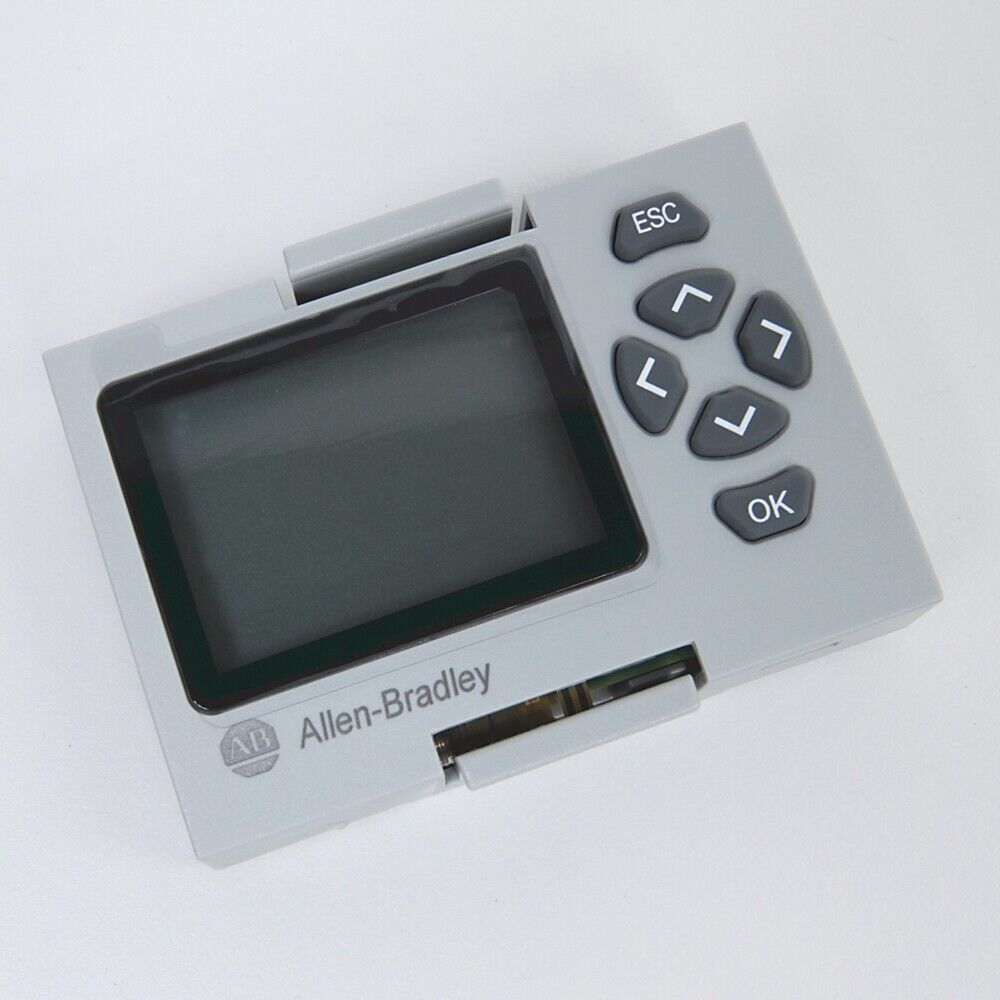 Allen-Bradley PLC controller with screen and buttons.  Industrial automation equipment.