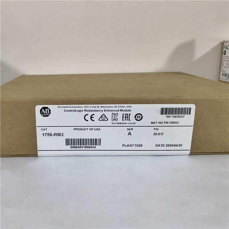 Allen-Bradley 1756-RM2 ControlLogix Redundancy Enhanced Module in box, product details visible.