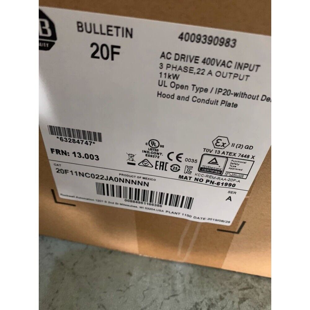 Allen-Bradley PowerFlex 753 AC Drive box with product details including model number and specifications.