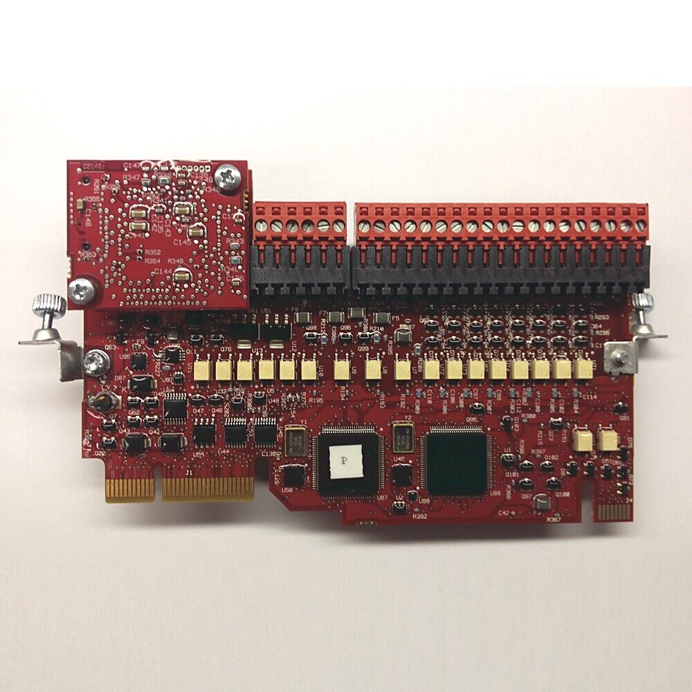 Allen-Bradley PLC module, red circuit board with connectors and components.