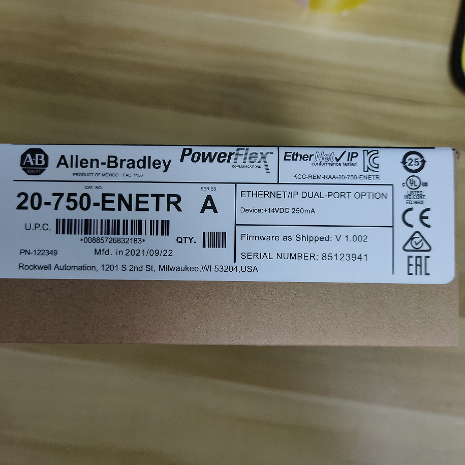 Allen-Bradley 20-750-ENETR PowerFlex EtherNet/IP module. Dual-port for industrial automation, new in box.