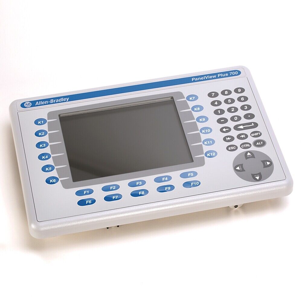 Allen-Bradley PanelView Plus 700 HMI module, gray keypad, LED display, PLC module