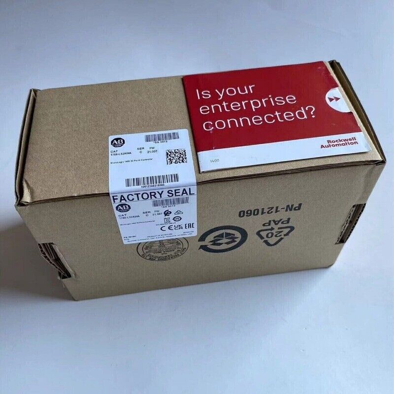 Allen-Bradley 1766-L32AWA MicroLogix 1400 Controller box with 'Is your enterprise connected?' message, factory sealed.