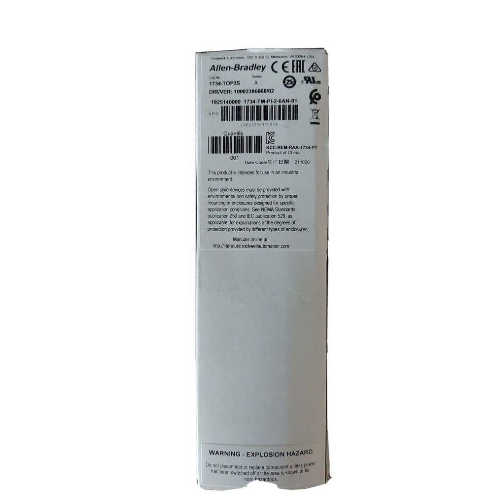 Allen-Bradley 1734-TOP3S Terminal Base PLC Module product information label, in stock