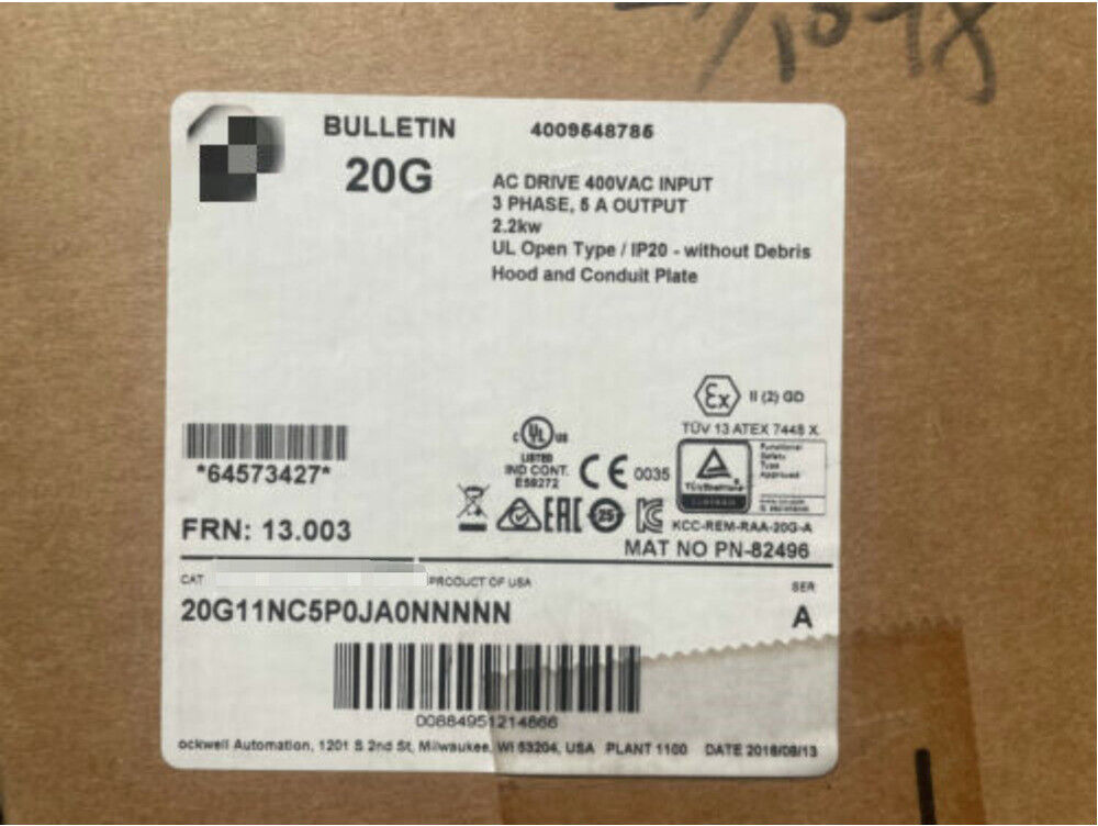 Allen-Bradley 20G11NC5P0JA0NNNNN PowerFlex 755 AC Drive label, industrial automation equipment.