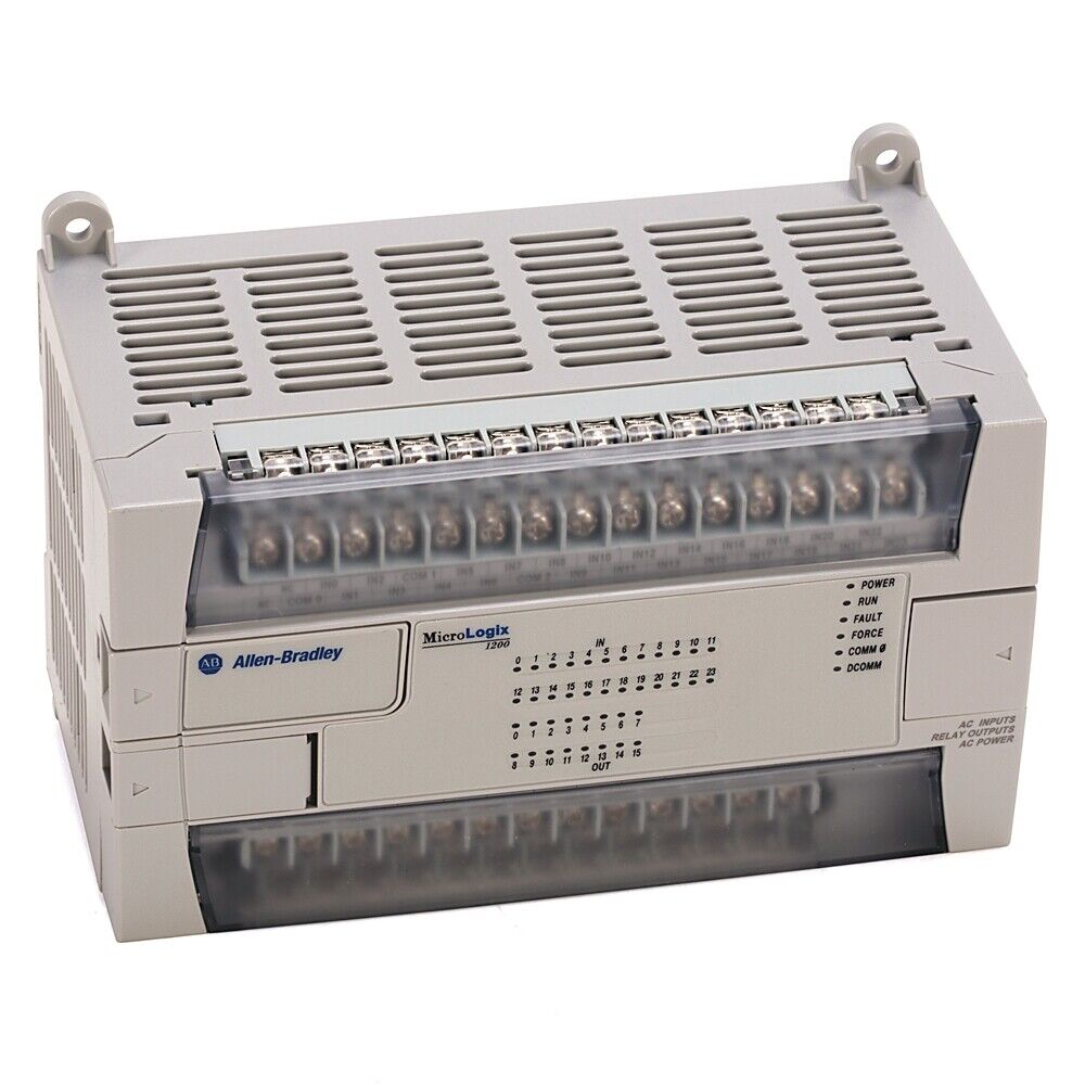 Allen-Bradley MicroLogix 1200 PLC Controller, grey industrial automation component with labels.