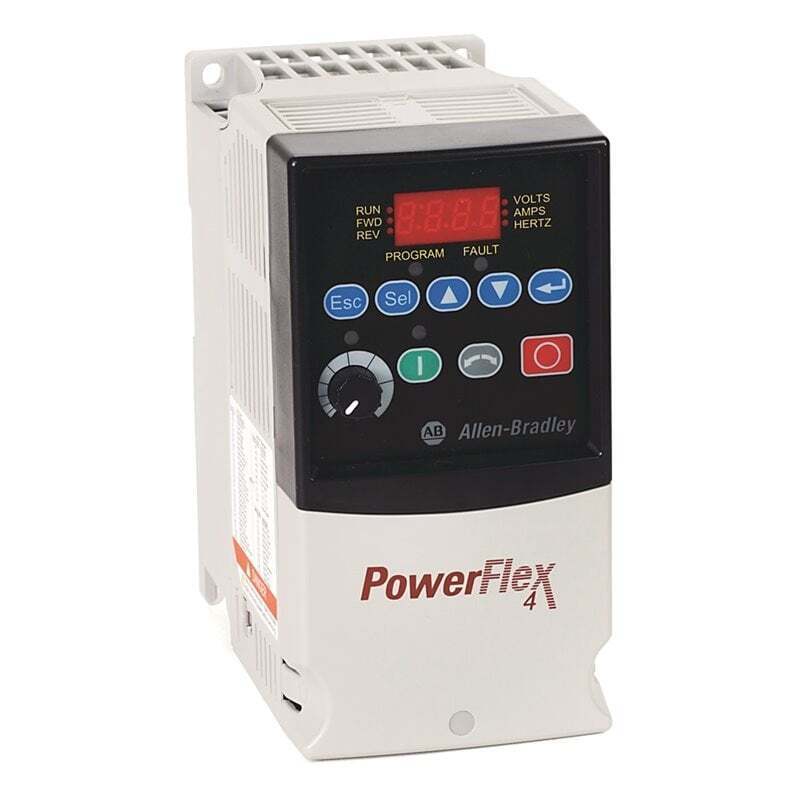 Allen-Bradley PowerFlex 4 AC Drive. Digital display showing readings and control buttons.