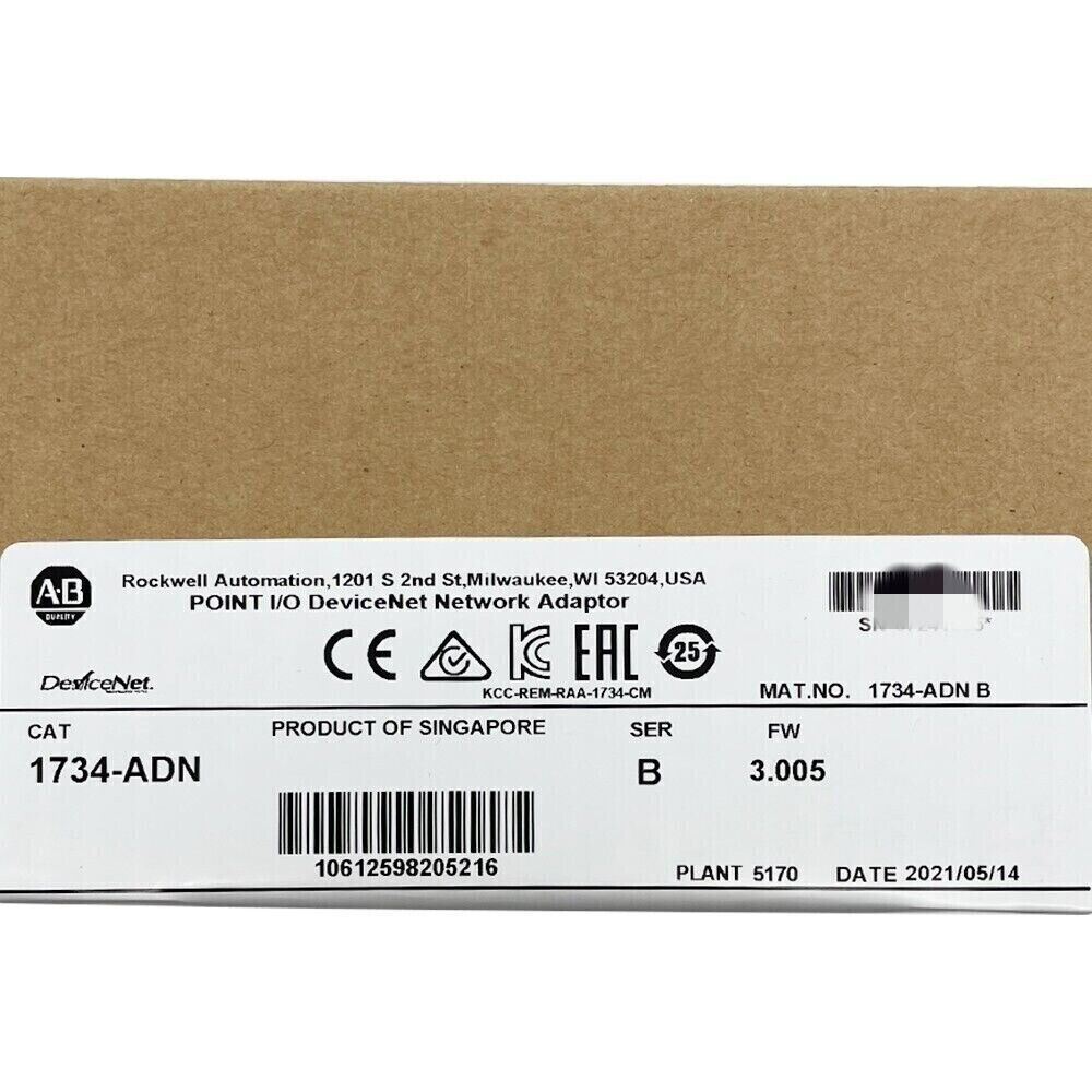 Allen-Bradley 1734-ADN SER B POINT I/O DeviceNet Network Adaptor. Product of Singapore, manufacturing date 2021/05/14