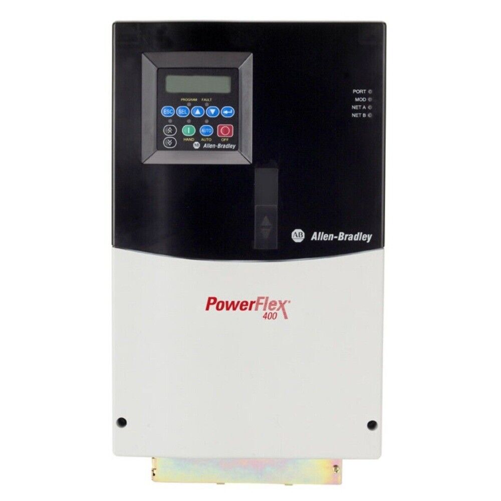 Allen-Bradley PowerFlex 400 AC Drive. PLC module with control panel and display.