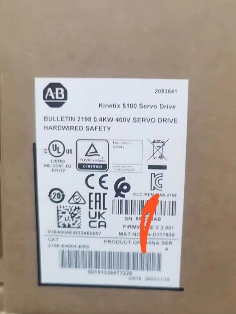 Allen-Bradley Kinetix 5100 Servo Drive Label: 2198-E4004-ERS, Industrial Automation Part