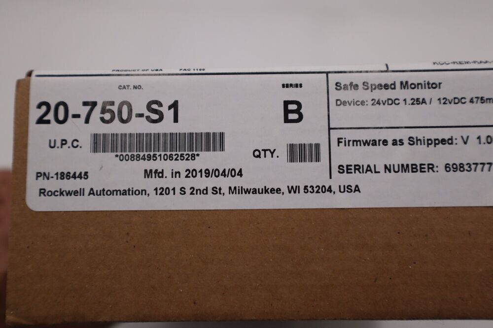 Allen-Bradley 20-750-S1 Safe Speed Monitor PLC module, new in box, product details visible