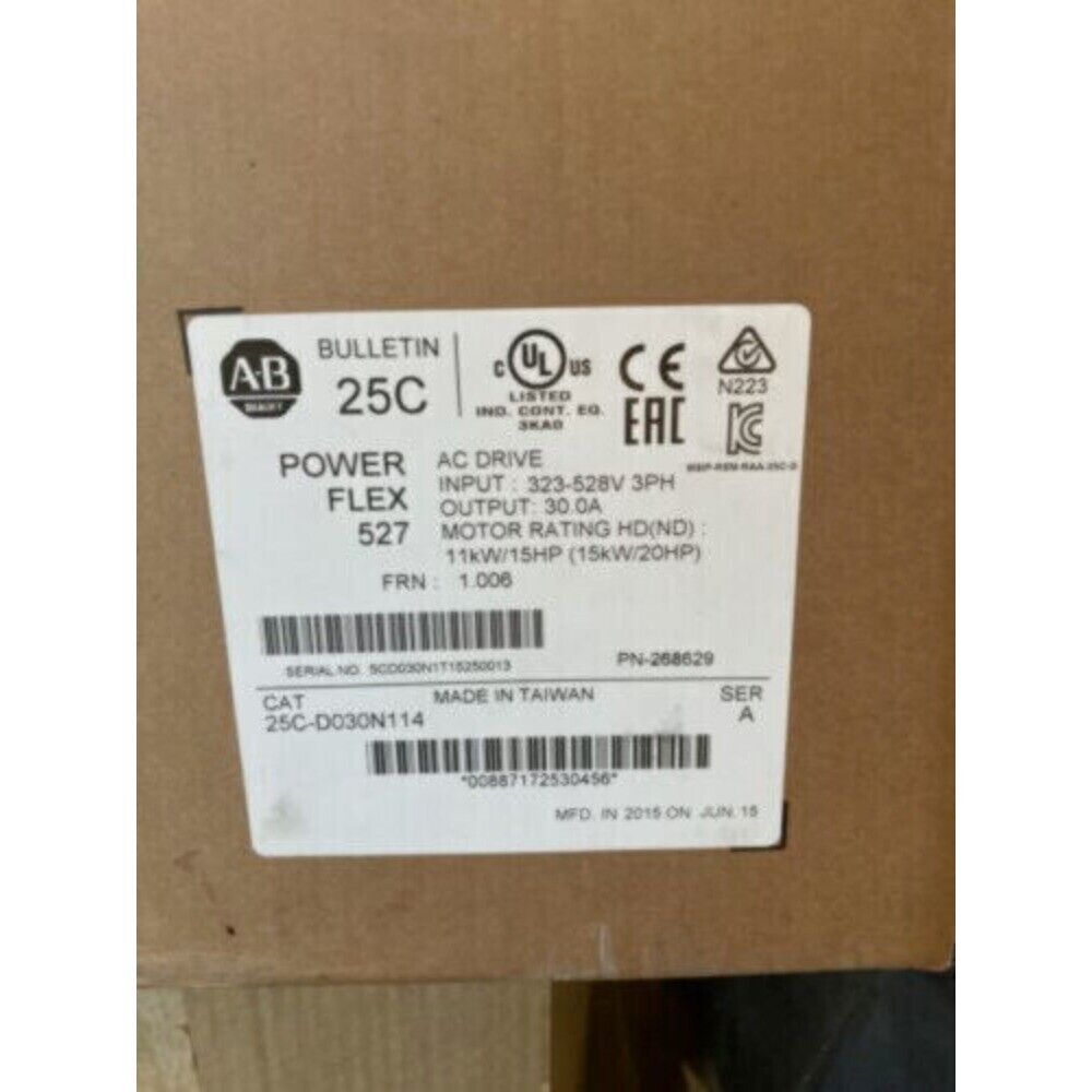 Allen-Bradley PowerFlex 527 AC Drive Label, 25C-D030N114, Made in Taiwan, 11kW/15HP.