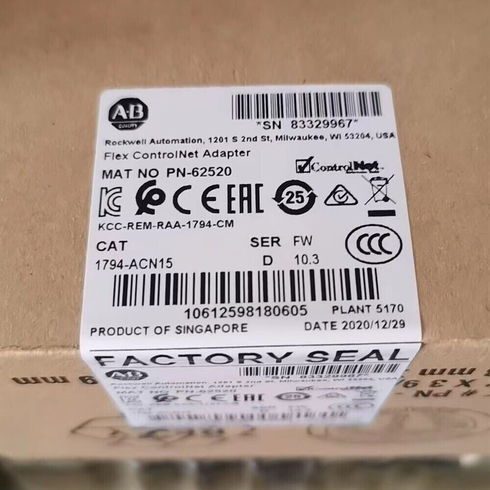 Allen-Bradley 1794-ACN15 Flex I/O Adapter Module Label, Factory Seal, Product of Singapore