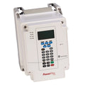 Allen-Bradley PowerFlex 70 AC Drive control panel, white with keypad and LCD screen, industrial automation equipment.