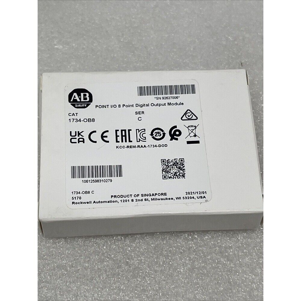 Allen-Bradley 1734-OB8 POINT I/O Digital Output Module packaging, product of Singapore.