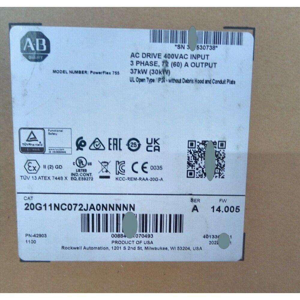 Allen-Bradley PowerFlex 755 AC Drive label, 37kW industrial automation equipment, NEW IN BOX