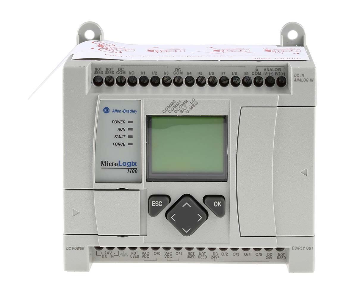 Allen-Bradley MicroLogix 1100 controller with digital I/O, Ethernet/IP, and LCD display. Ideal for industrial automation.