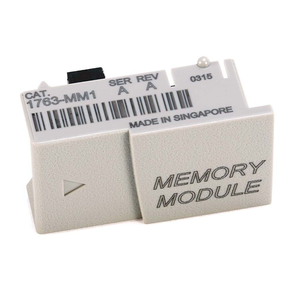 Allen-Bradley 1763-MM1 SER A MicroLogix 1100 Memory Module, grey plastic, Made in Singapore.