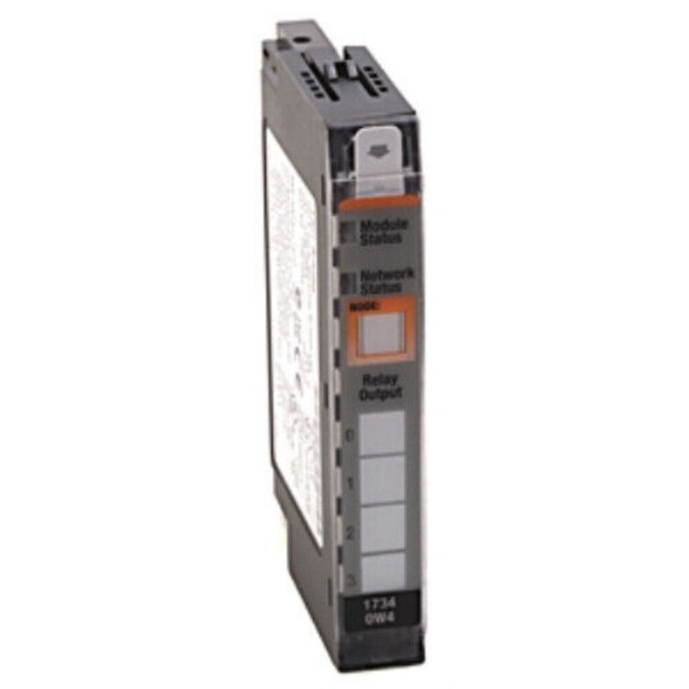 Allen-Bradley 1734-OA4 I/O Module. Features Module Status, Network Status, and Relay Output indicators.