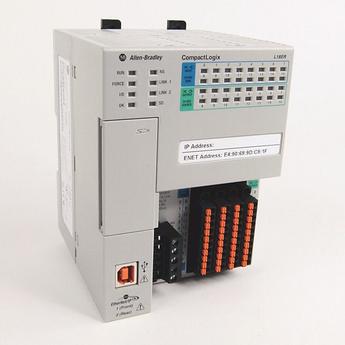 Allen-Bradley CompactLogix 1769-L27ERM-QBFC1B controller with embedded I/O and Ethernet/IP ports
