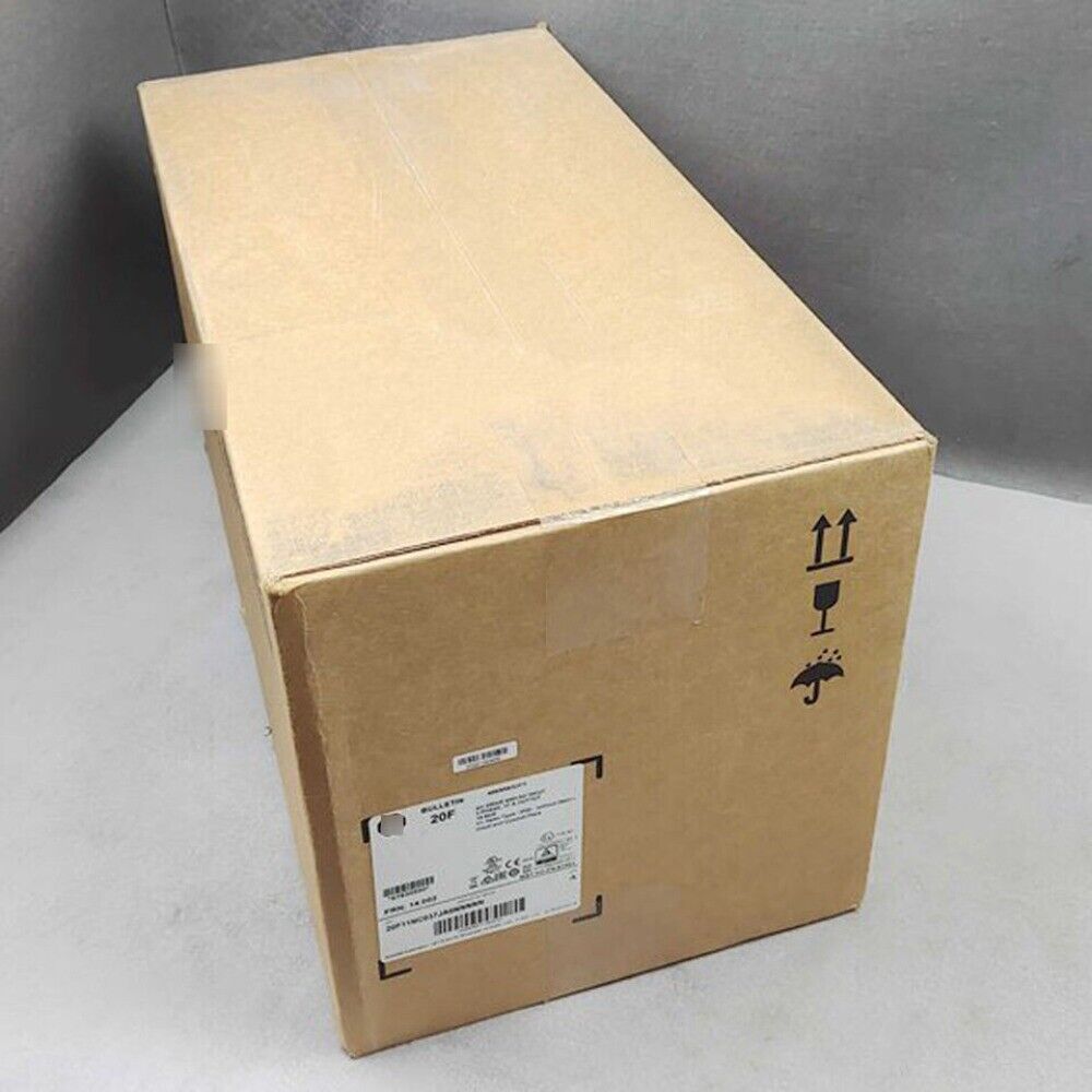 Allen-Bradley PowerFlex 70 AC Drive in a cardboard box, with shipping labels and handling symbols.