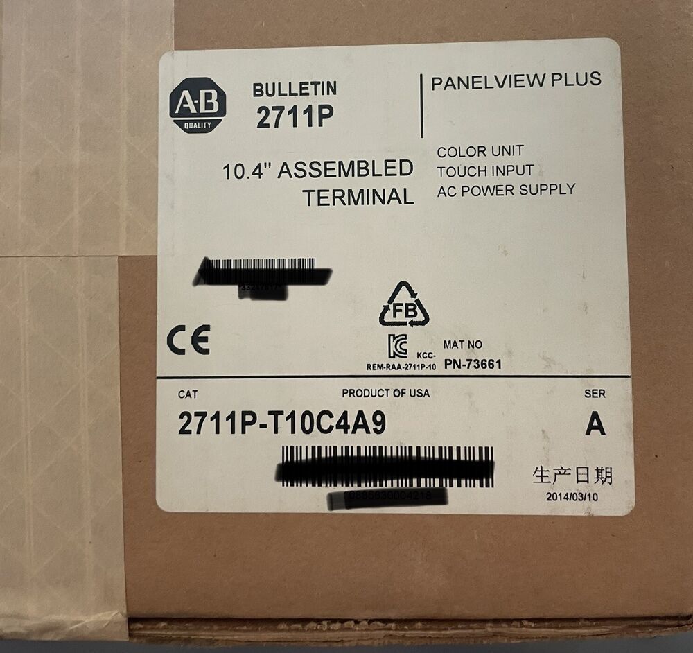 Allen-Bradley 2711P-T10C4A9 PanelView Plus 6 label, 10.4" touch screen, AC power. Bulletin 2711P.