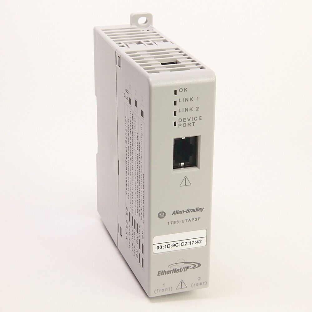Allen-Bradley 1783-ETAP2F Ethernet Tap Module with device port, Ethernet/IP connection, and status indicators