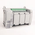 Allen-Bradley Micro830 24 I/O Controller. Gray industrial PLC module with green terminal blocks and input/output indicators.