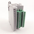 Allen-Bradley 2085-OB16 Micro800 Output Module. Features 16 point source outputs, 24VDC input, and terminal blocks.